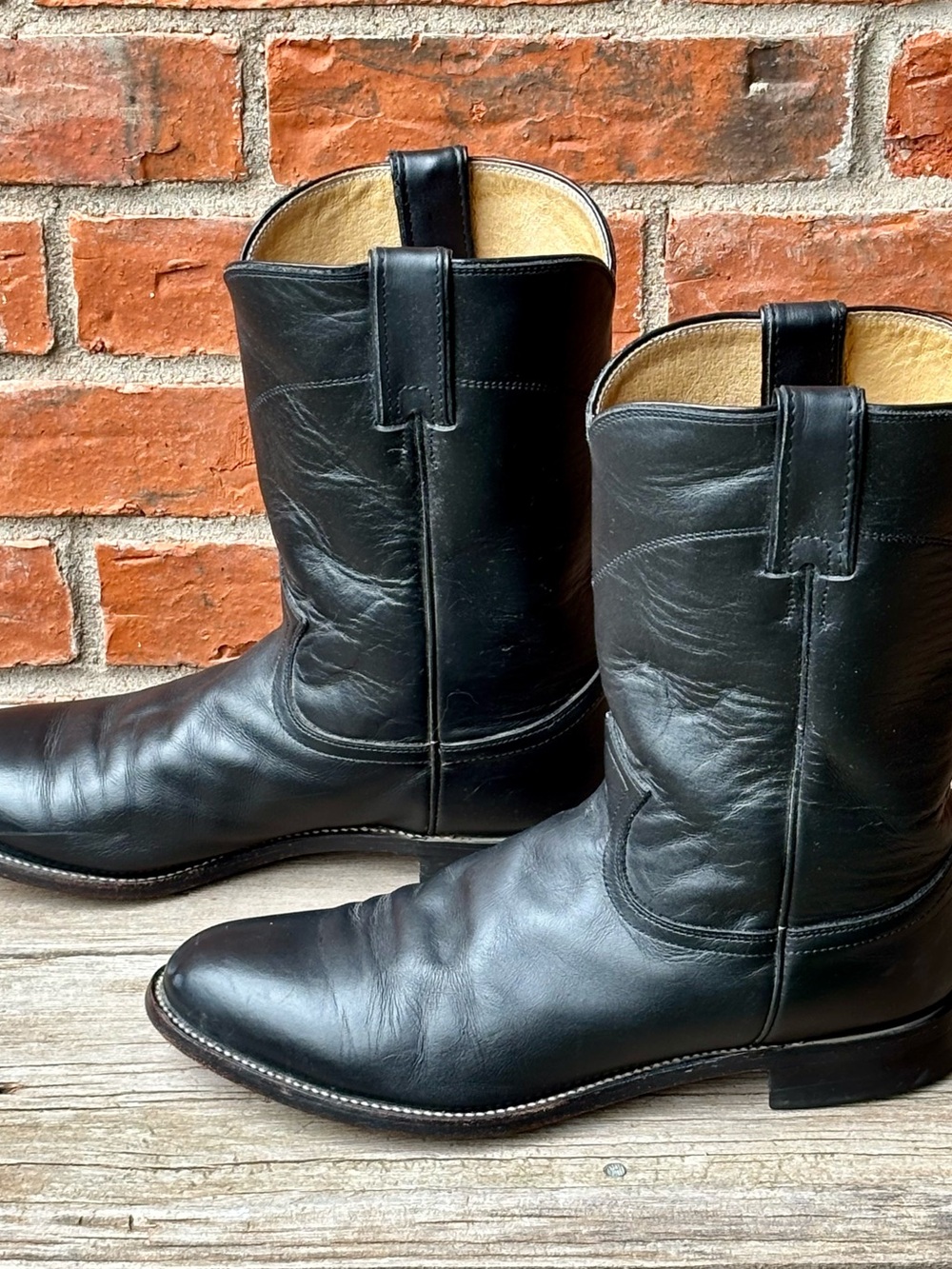 Justin 3133 Men's Black Roper Work Western Cowboy Boots Sz 9.5D